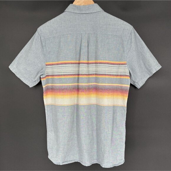 Vans Men's Short Sleeve Striped Button-Up Shirt M Blue Linen Blend Skater Skate - Picture 2 of 8